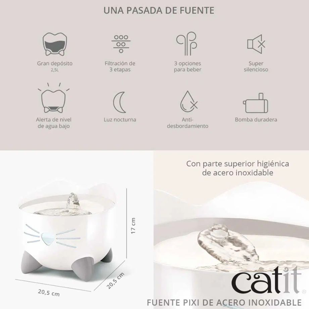 Catit Pixi Bebedero Acero Inoxidable 2,5L