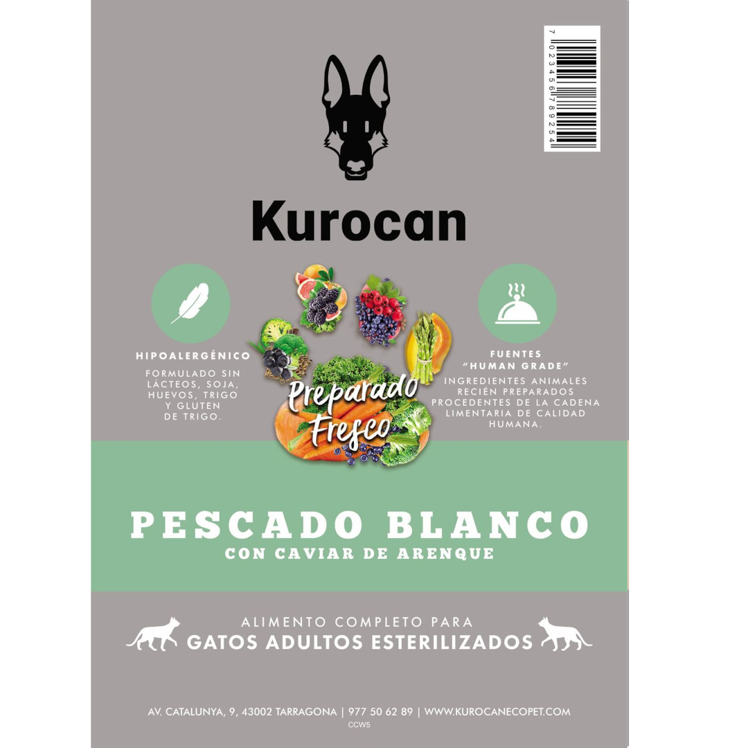 Kurocan Gato Esterilizado Pescado Blanco con Caviar de Arenque
